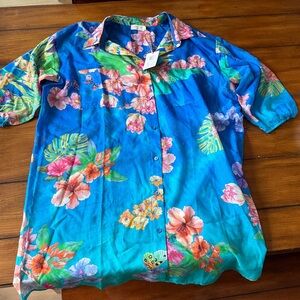 JOHNNY WAS NWT Oversized Large Tropical Floral Silk Blend Shirt Tunic Dress